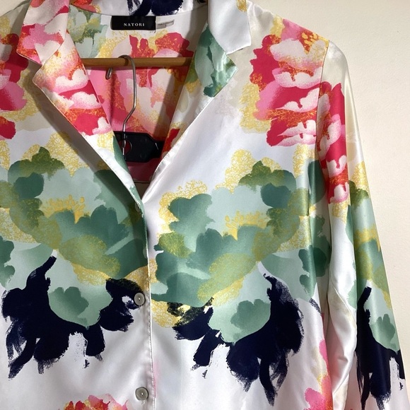 Natori Womens Floral Satin 2pc Pajama Set Size S Designer Chic Silky Ankle Pant - Picture 6 of 16